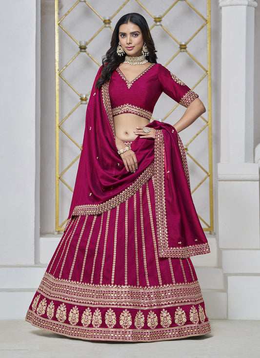 raspberry pink art silk embroidered lehenga choli for wedding