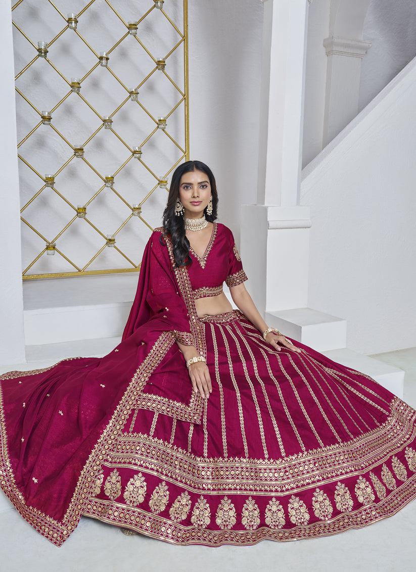 raspberry pink art silk embroidered lehenga choli for wedding