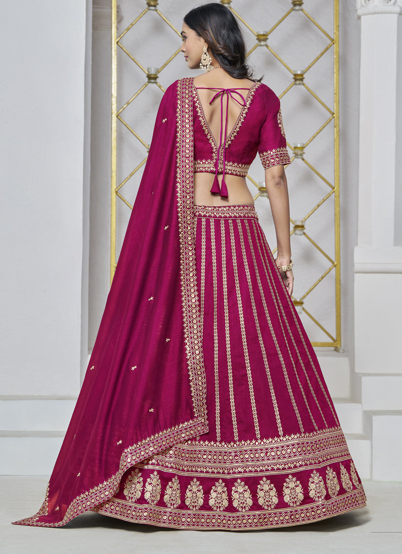 raspberry pink art silk embroidered lehenga choli for wedding