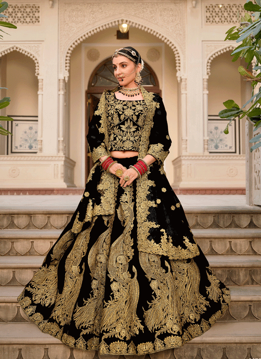 Black Embroidered Velvet Lehenga Choli