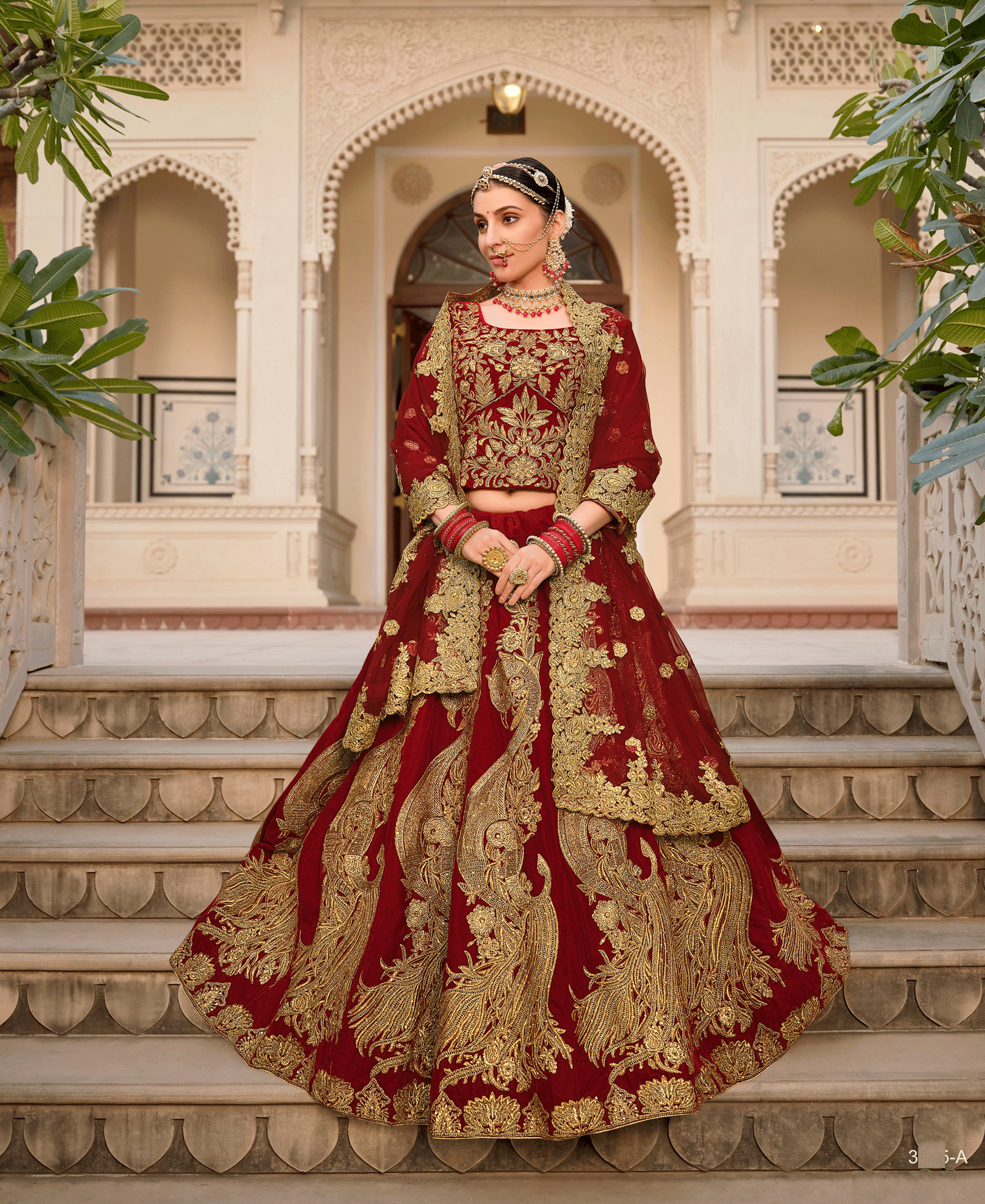 Maroon Embroidered Velvet Lehenga Choli