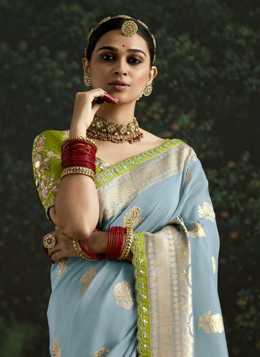 Opulent Livid Dola Silk Embroidered Wedding Saree