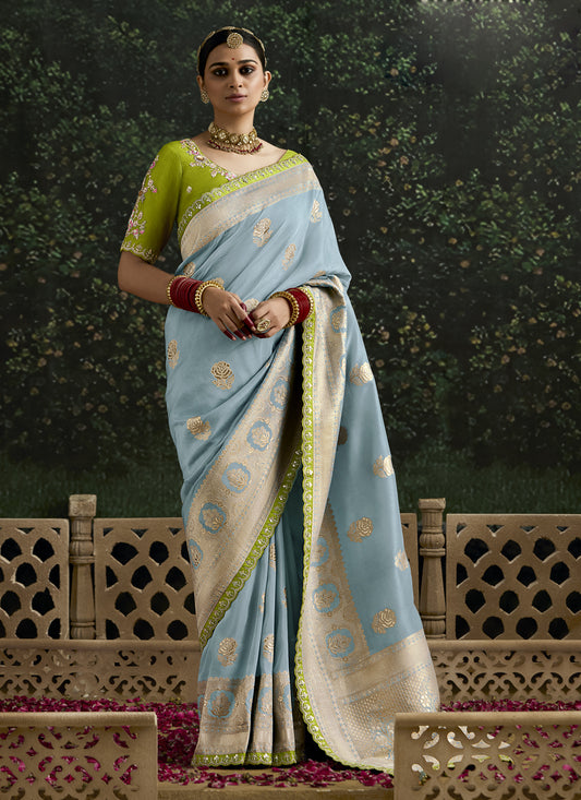 Opulent Livid Dola Silk Embroidered Wedding Saree