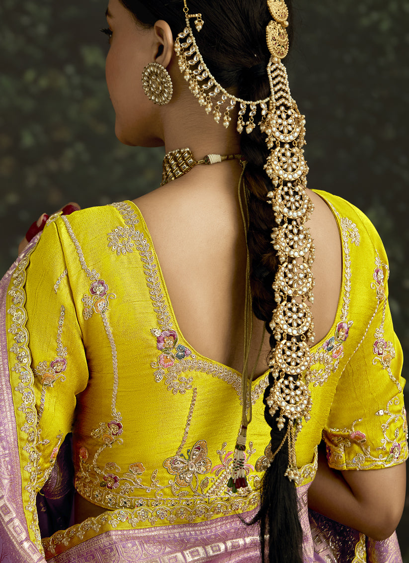 Dashing Lilac Dola Silk Embroidered Wedding Saree