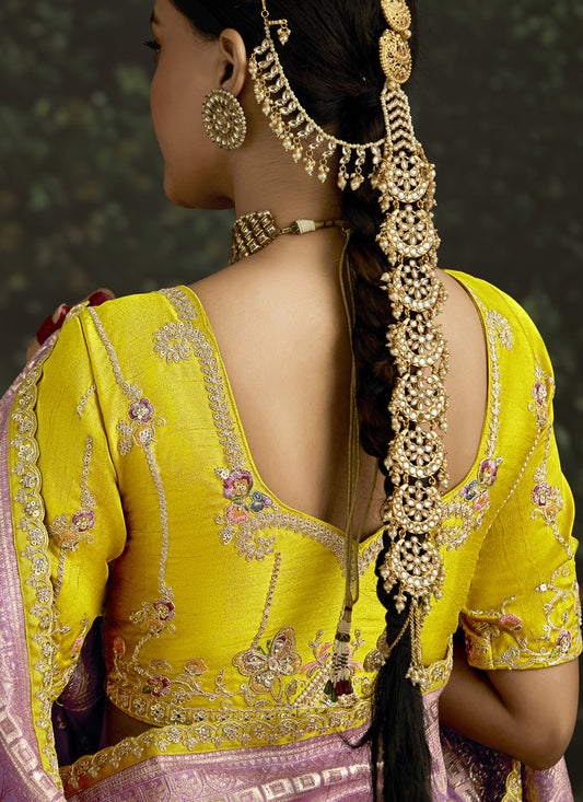 Dashing Lilac Dola Silk Embroidered Wedding Saree