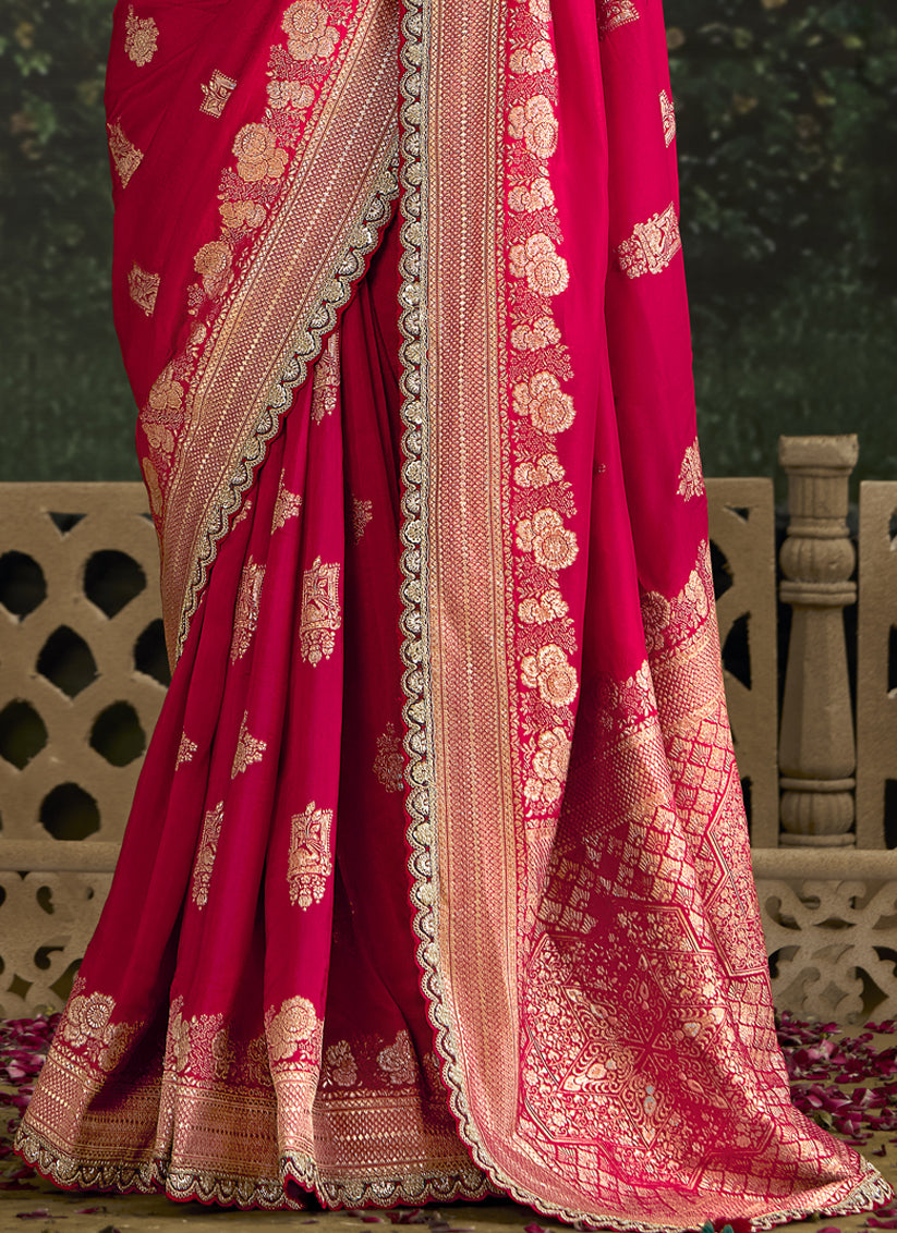 Charming Rani Pink Dola Silk Embroidered Wedding Saree