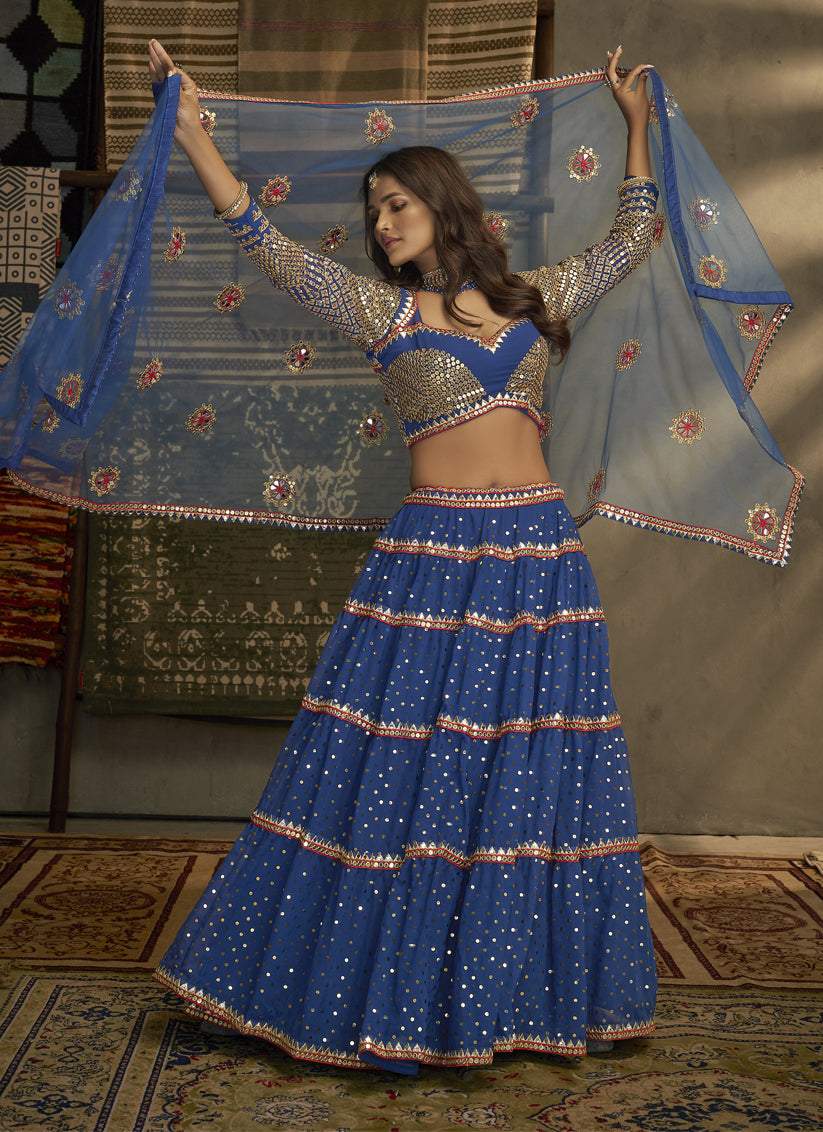 Royal Blue Georgette Embroidered Lehenga Choli
