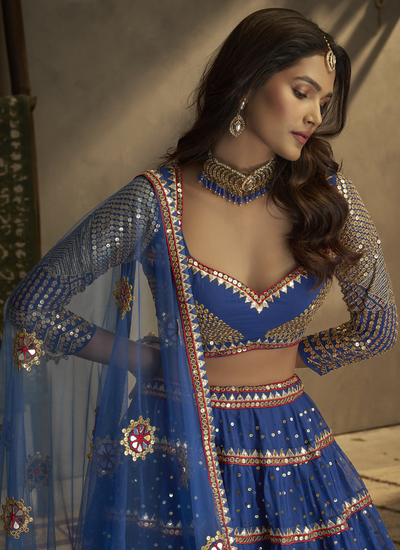 Royal Blue Georgette Embroidered Lehenga Choli