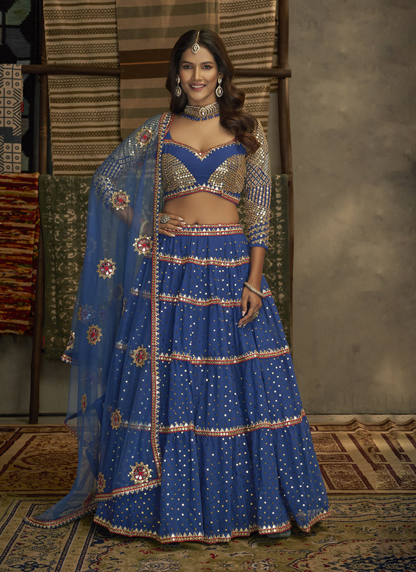 Royal Blue Georgette Embroidered Lehenga Choli