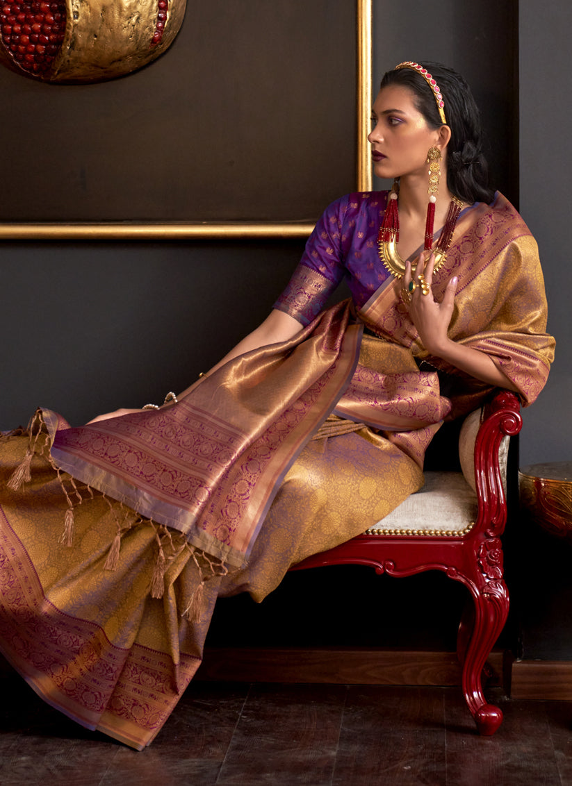 Mustard Yellow Handloom Weaving Silk Zari Woven Saree