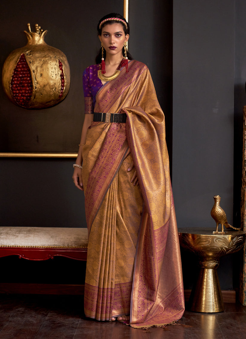 Mustard Yellow Handloom Weaving Silk Zari Woven Saree