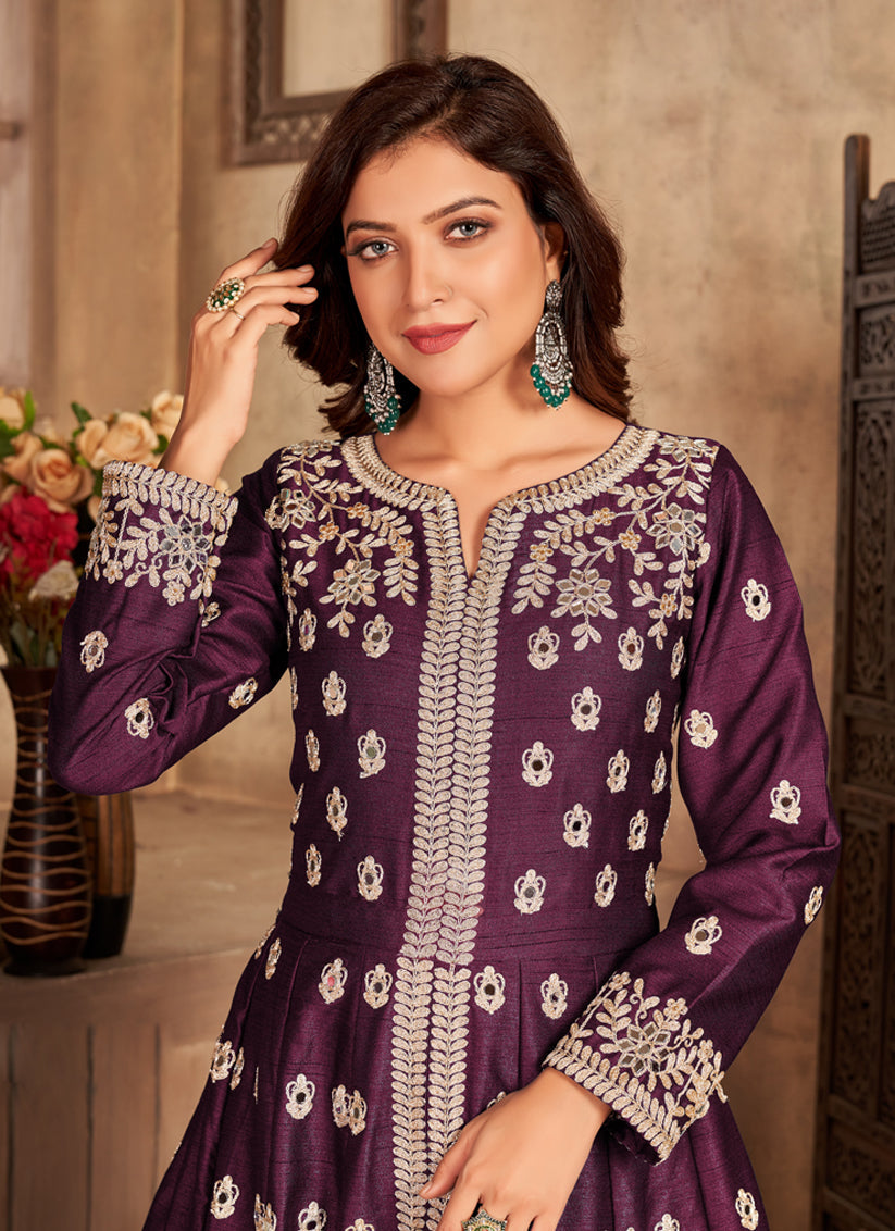 Beautiful Burgundy Art Silk Embroidered Pant Kameez