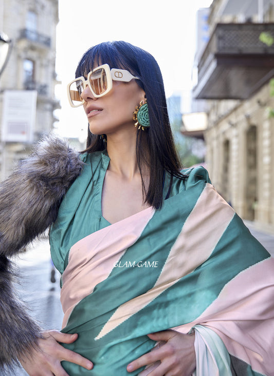 Off White Satin Crepe Printed Saree