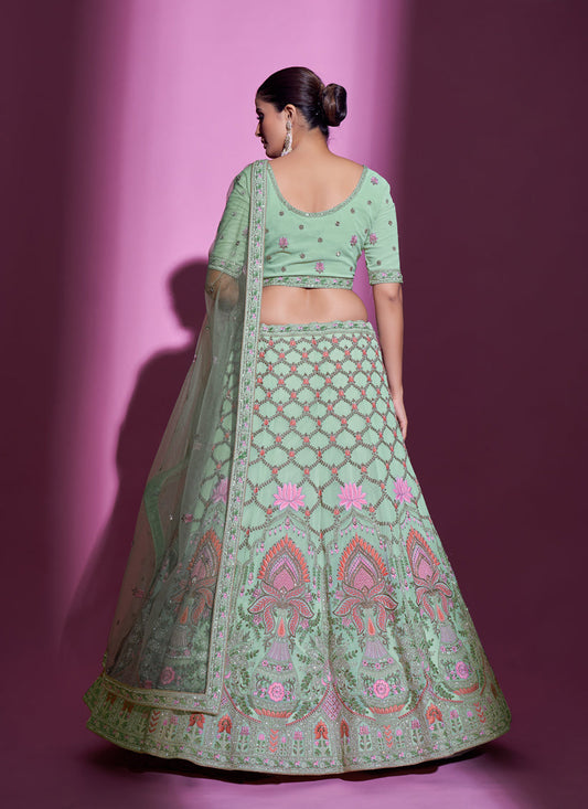 Mint Green Georgette Embroidered Designer Lehenga Choli