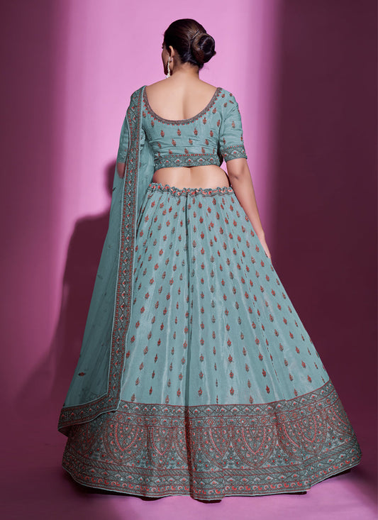 Firozi Gota Silk Embroidered Designer Lehenga Choli