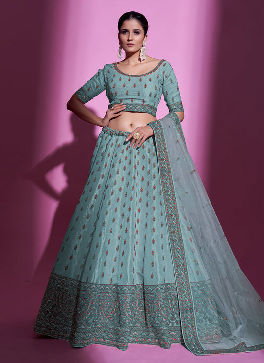 Firozi Gota Silk Embroidered Designer Lehenga Choli