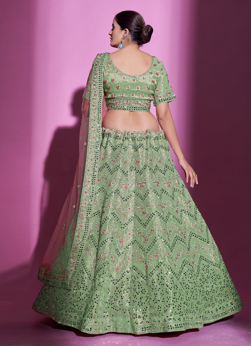 Pistachio Green Gota Silk Embroidered Designer Lehenga Choli