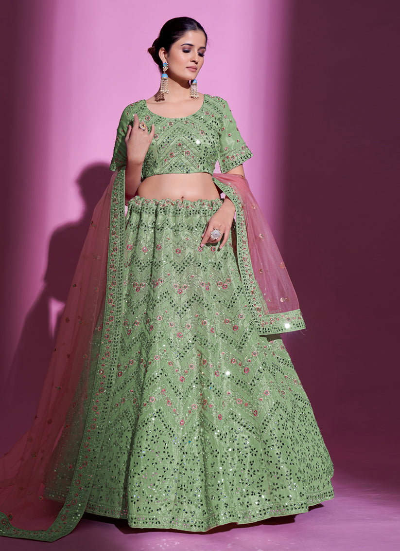 Pistachio Green Gota Silk Embroidered Designer Lehenga Choli