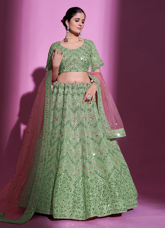 Pistachio Green Gota Silk Embroidered Designer Lehenga Choli