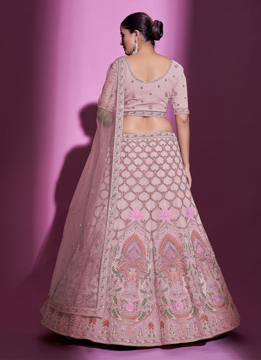 Blush Pink Georgette Embroidered Designer Lehenga Choli