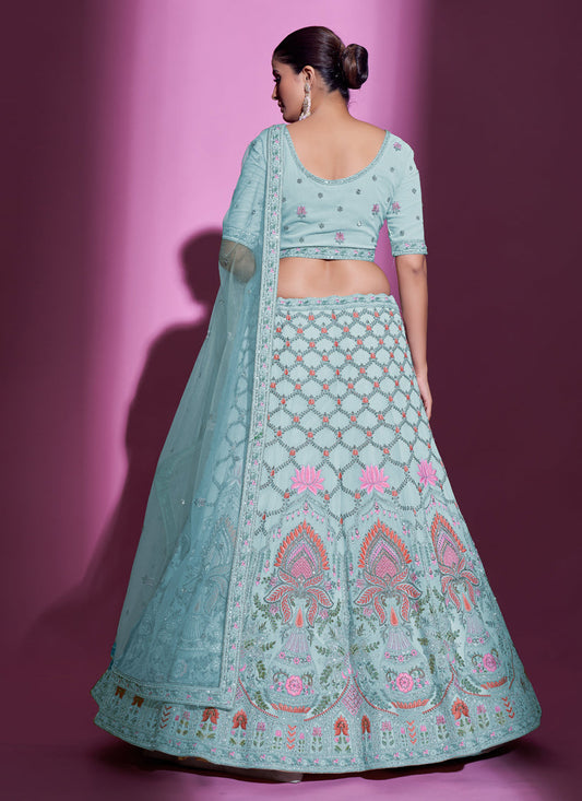 Breeze Blue Georgette Embroidered Designer Lehenga Choli