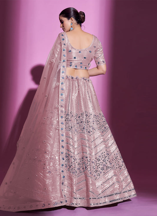 Blush Pink Net Embroidered Designer Lehenga Choli