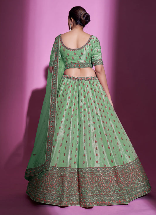 Pistachio Green Gota Silk Embroidered Designer Lehenga Choli