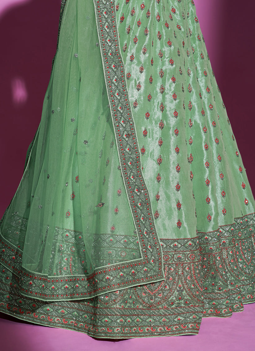 Pistachio Green Gota Silk Embroidered Designer Lehenga Choli