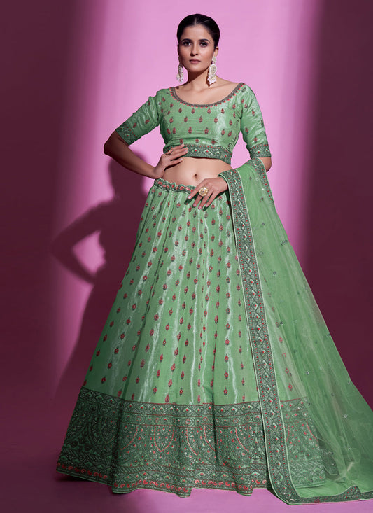 Pistachio Green Gota Silk Embroidered Designer Lehenga Choli