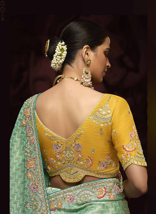 Graceful Aqua Mint Pure Banarasi Kanjivaram Saree for Wedding