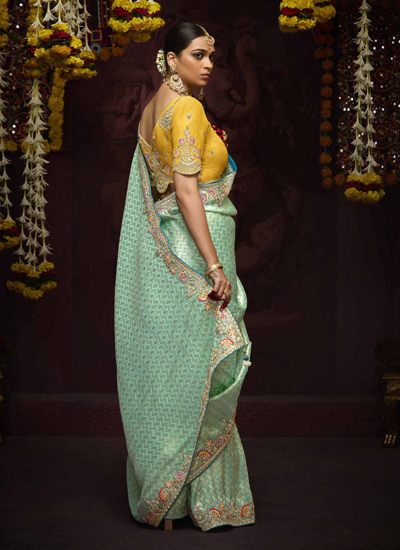 Graceful Aqua Mint Pure Banarasi Kanjivaram Saree for Wedding