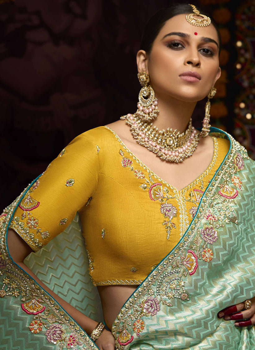 Graceful Aqua Mint Pure Banarasi Kanjivaram Saree for Wedding