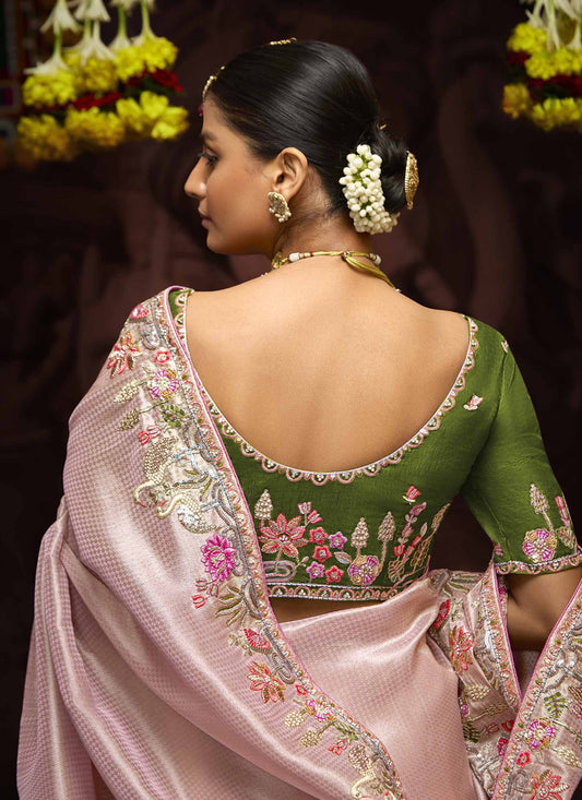 Luxurious Blush Pink Pure Banarasi Kanjivaram Saree for Wedding