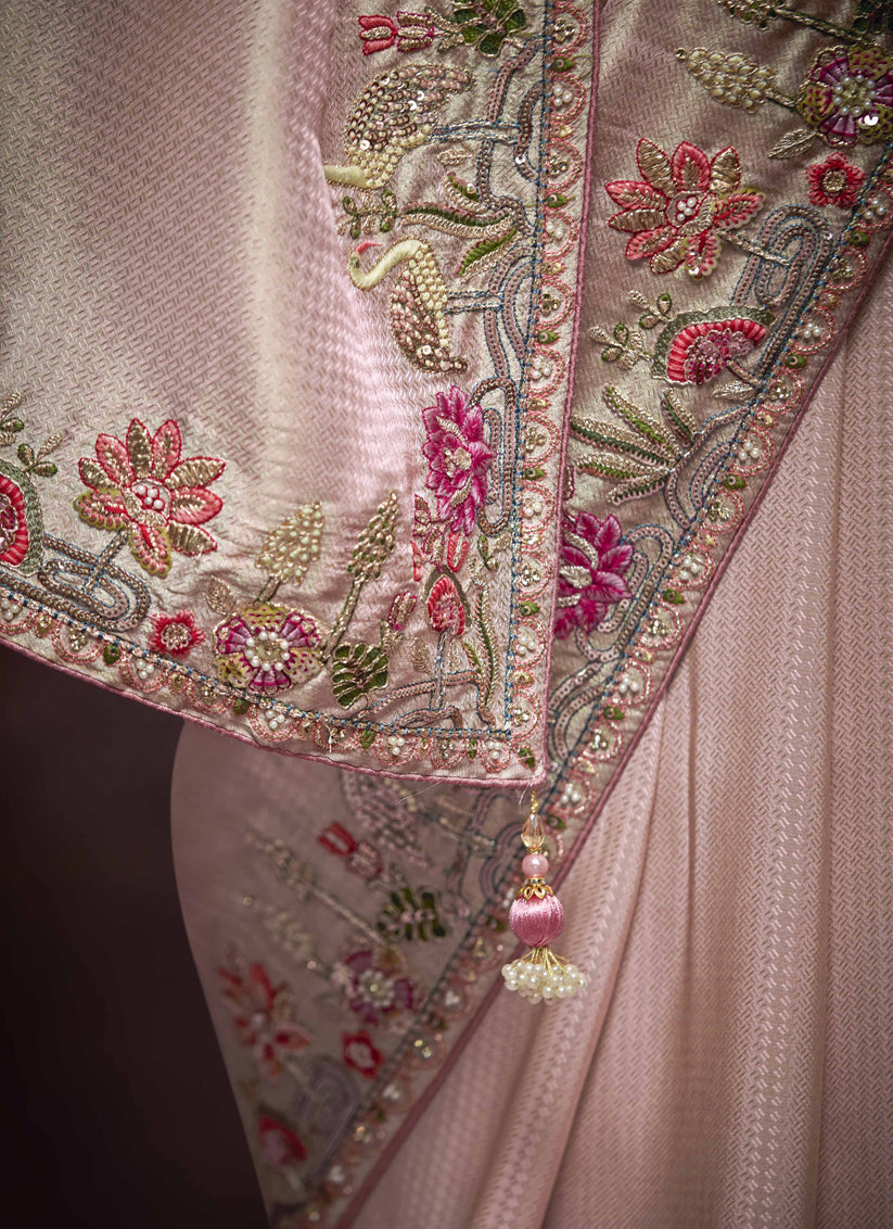 Luxurious Blush Pink Pure Banarasi Kanjivaram Saree for Wedding