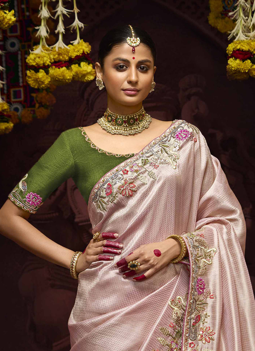 Luxurious Blush Pink Pure Banarasi Kanjivaram Saree for Wedding