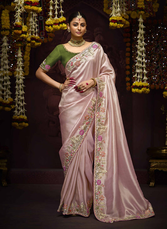Luxurious Blush Pink Pure Banarasi Kanjivaram Saree for Wedding
