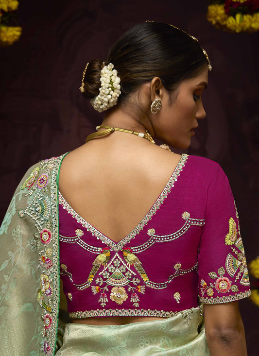 Striking Pastel Mint Pure Banarasi Kanjivaram Saree for Wedding