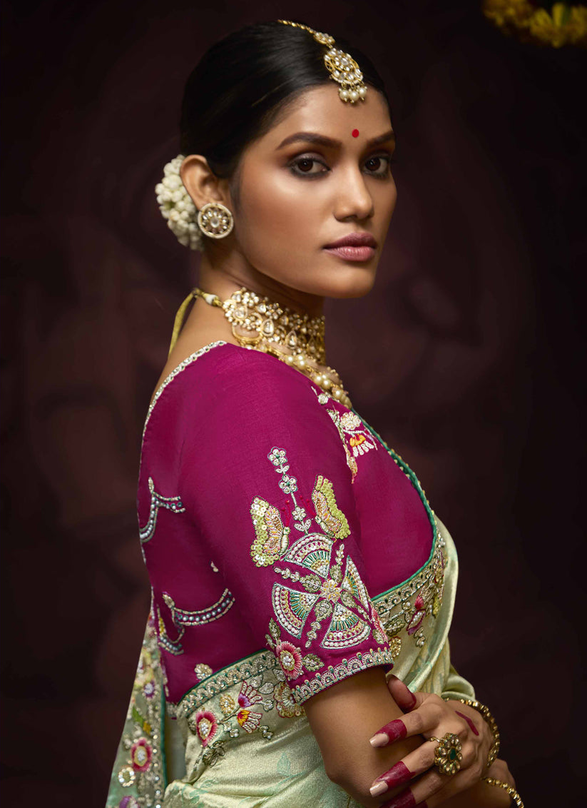 Striking Pastel Mint Pure Banarasi Kanjivaram Saree for Wedding