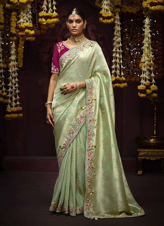 Striking Pastel Mint Pure Banarasi Kanjivaram Saree for Wedding