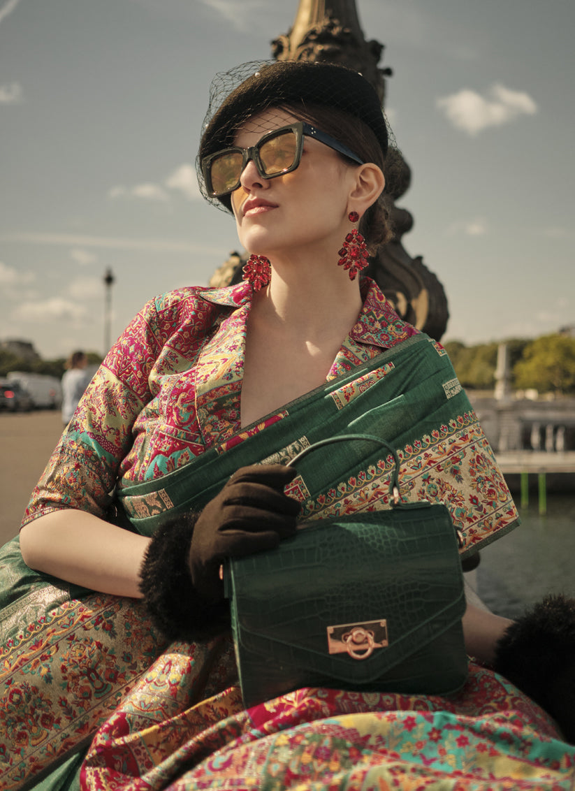 Green Kashmiri Handloom Woven Saree