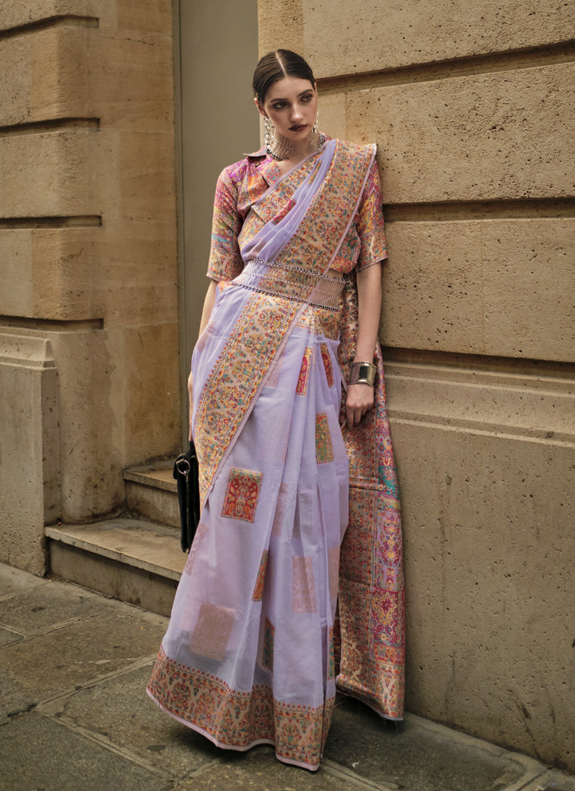 Purple Kashmiri Handloom Woven Saree