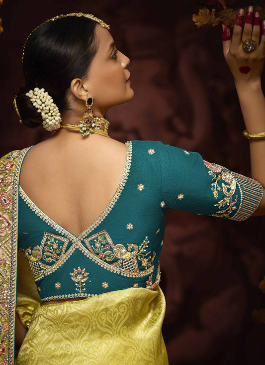 Vibrant Lemon Yellow Pure Banarasi Kanjivaram Saree for Wedding