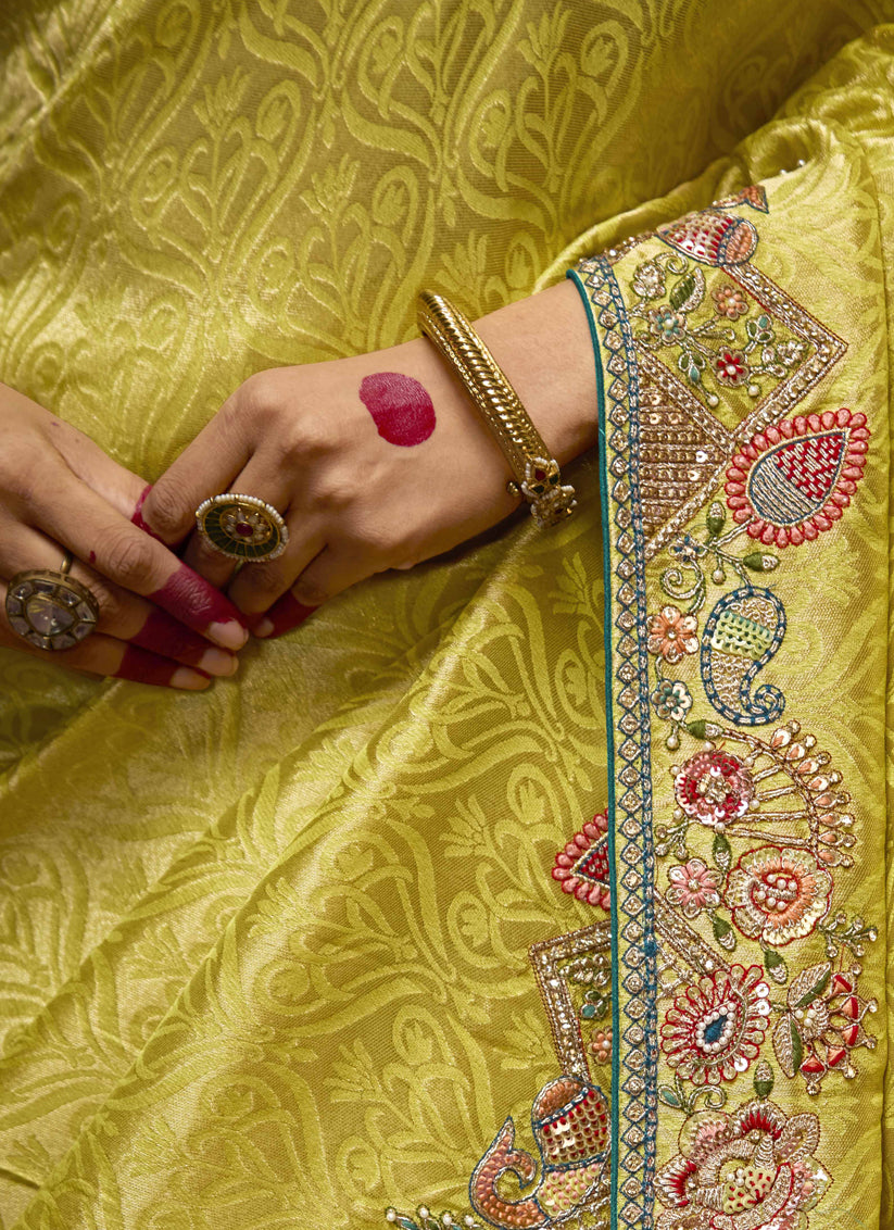 Vibrant Lemon Yellow Pure Banarasi Kanjivaram Saree for Wedding