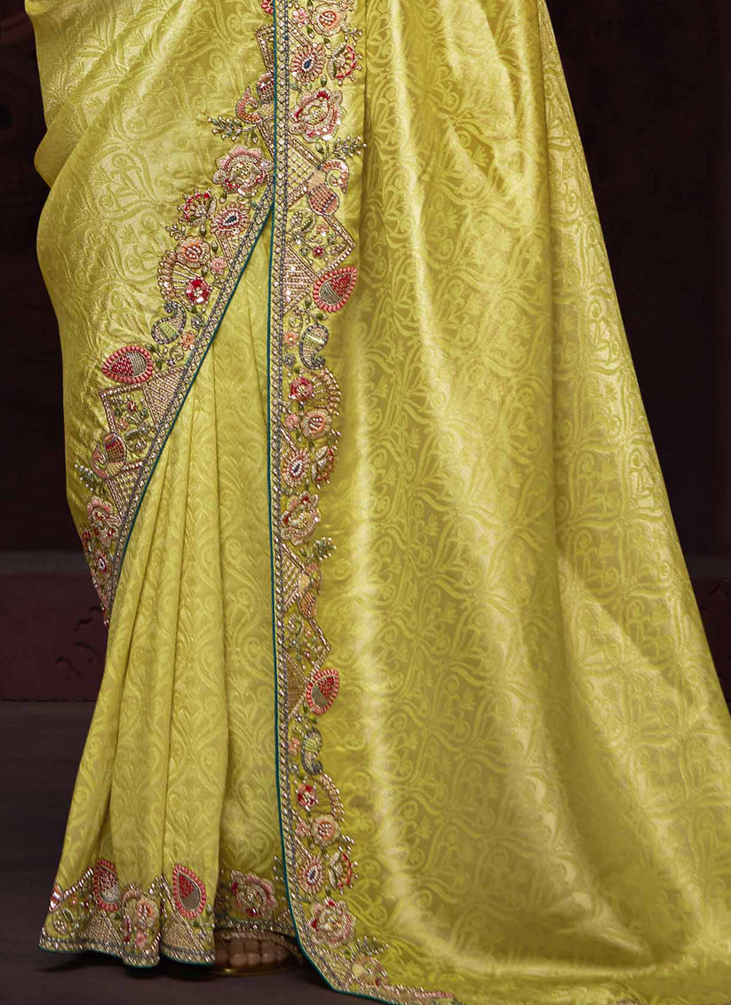 Vibrant Lemon Yellow Pure Banarasi Kanjivaram Saree for Wedding