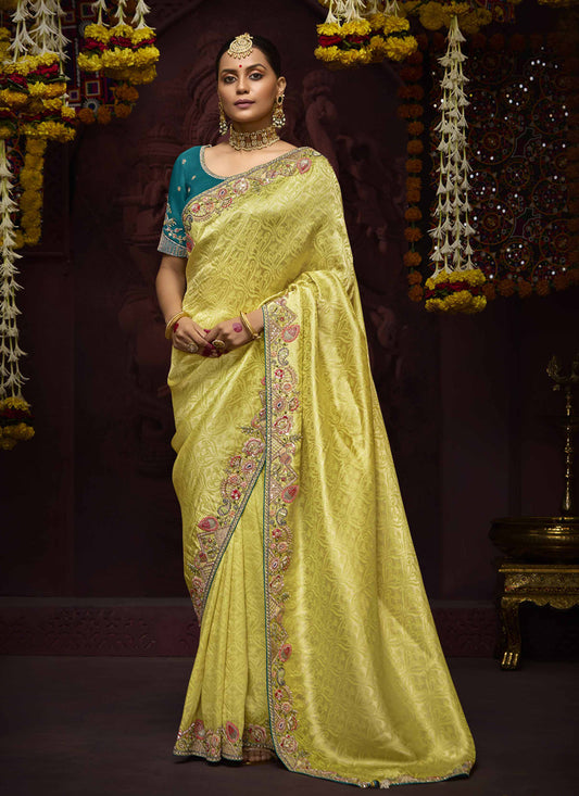 Vibrant Lemon Yellow Pure Banarasi Kanjivaram Saree for Wedding