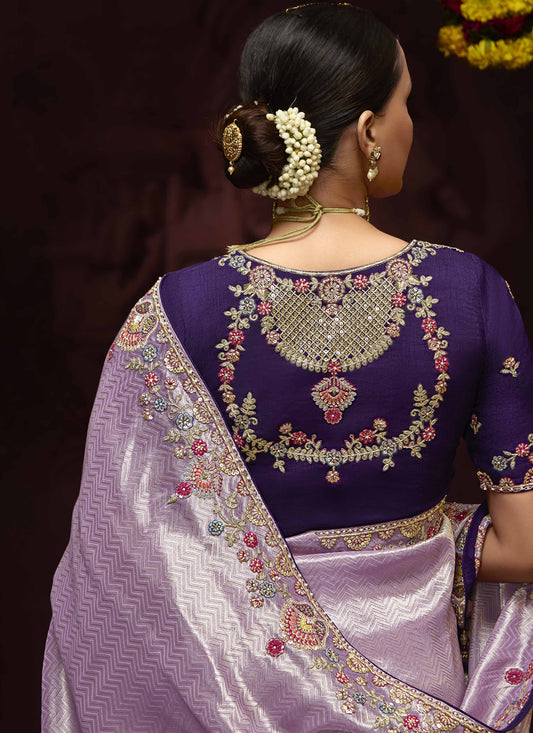 Sleek Lilac Pure Banarasi Kanjivaram Saree for Wedding