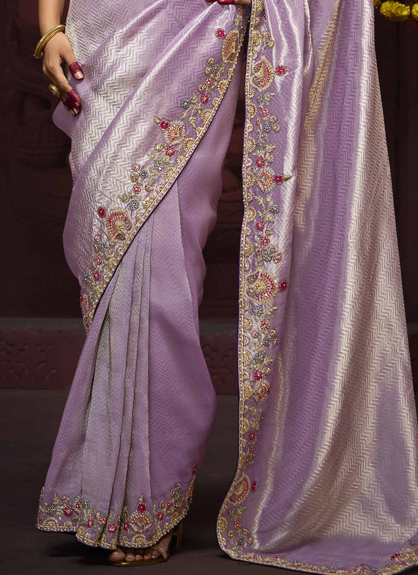 Sleek Lilac Pure Banarasi Kanjivaram Saree for Wedding