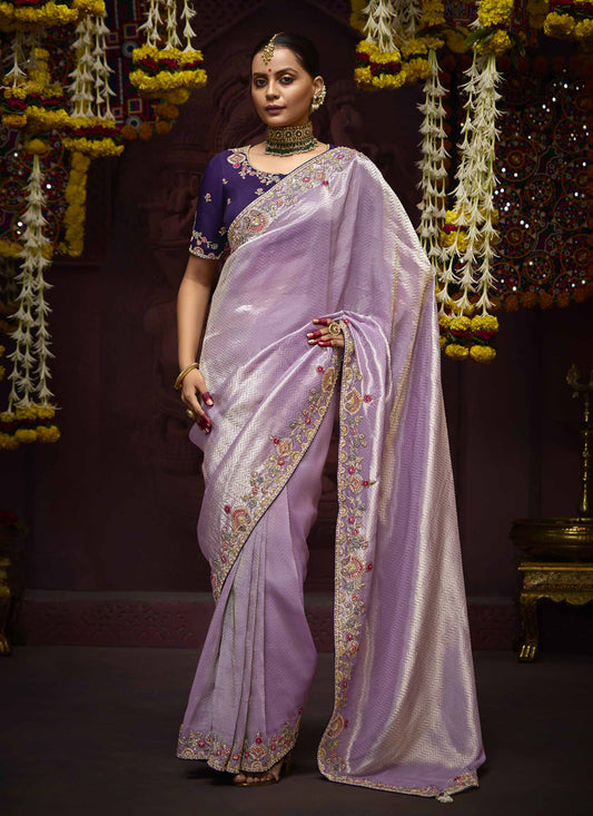 Sleek Lilac Pure Banarasi Kanjivaram Saree for Wedding