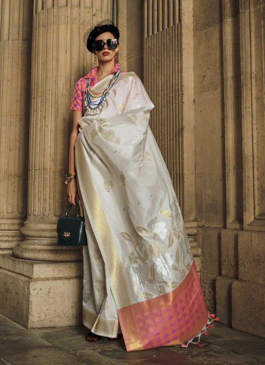 Off White Soft Silk Handloom Woven Saree