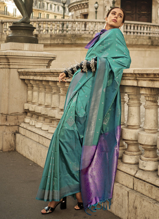 Rama Green Silk Woven Saree